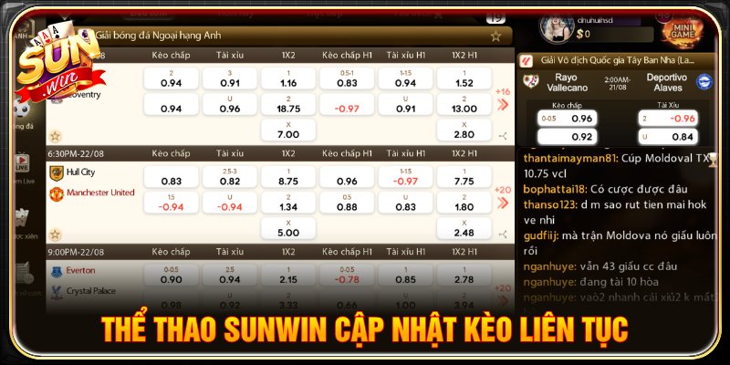 Thể thao SUN WIN mở kèo đa dạng nhiều người chơi